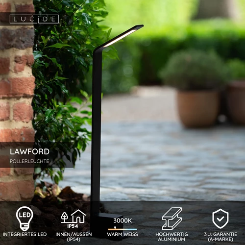 Lucide LAWFORD - Pollerleuchte - LED - 1x6W 3000K - IP54 - Schwarz - USP